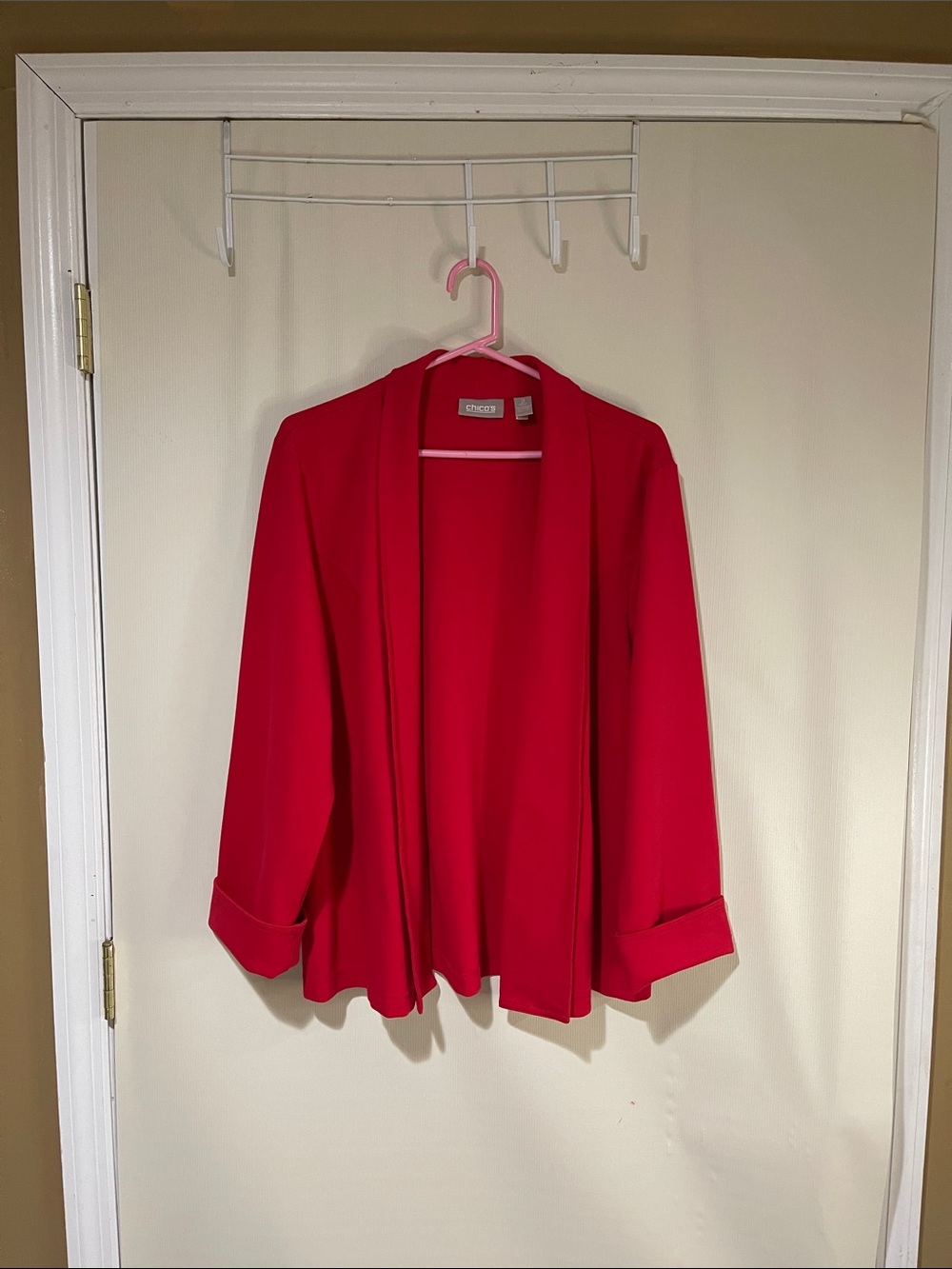 Chico's Open-Front Bright Red Drape Blazer SZ 3/XL Like New Condition